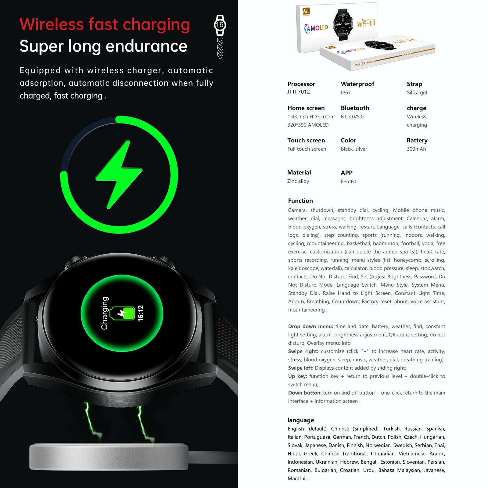 1.43 Inch Ip67 Sport Smart Watch Support Bluetooth Call / Sleep / Blood Oxygen / Heart Rate / Blood Pressure Health Monitor - Black 12