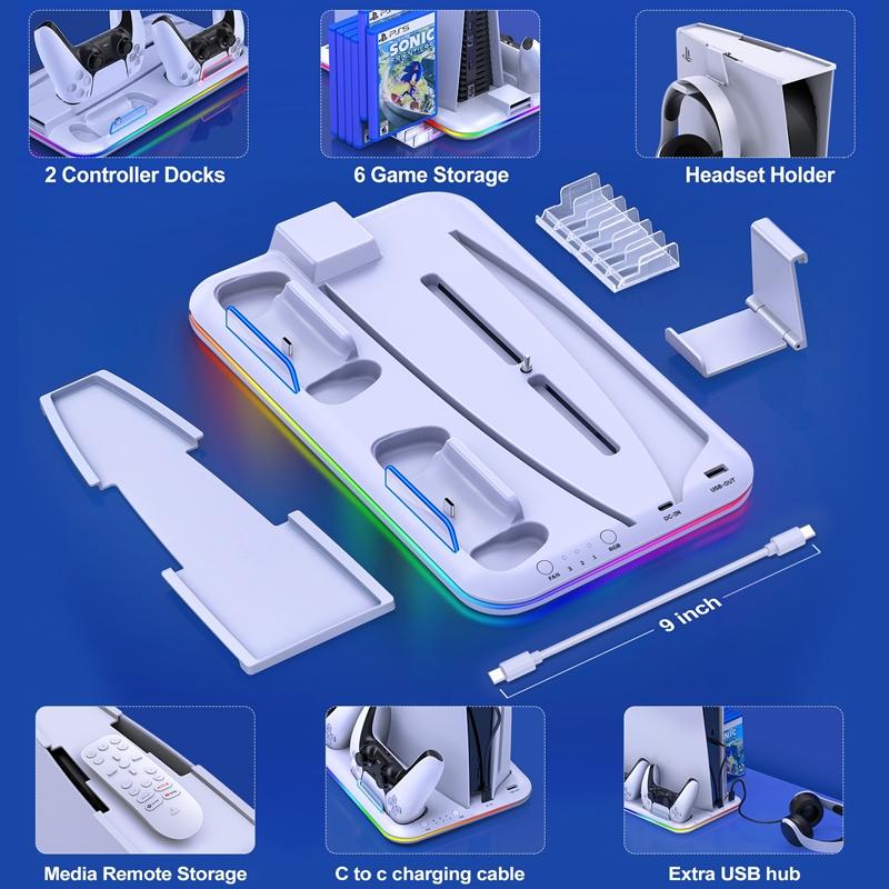 Multi-Functional Cooling Base For Ps5 / Psvr2 Controller With Rgb Lights - White 4