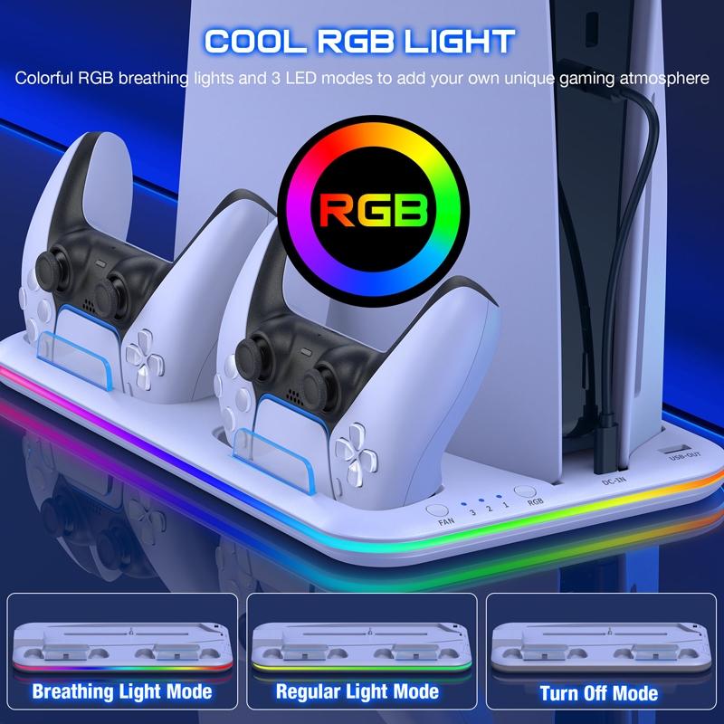 Multi-Functional Cooling Base For Ps5 / Psvr2 Controller With Rgb Lights - White 5