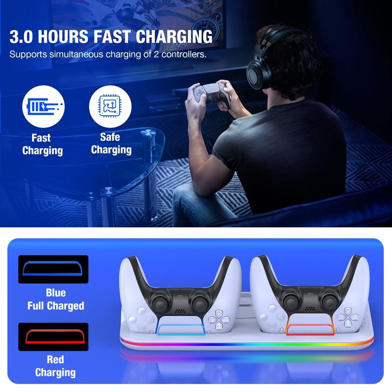 Multi-Functional Cooling Base For Ps5 / Psvr2 Controller With Rgb Lights - White 7
