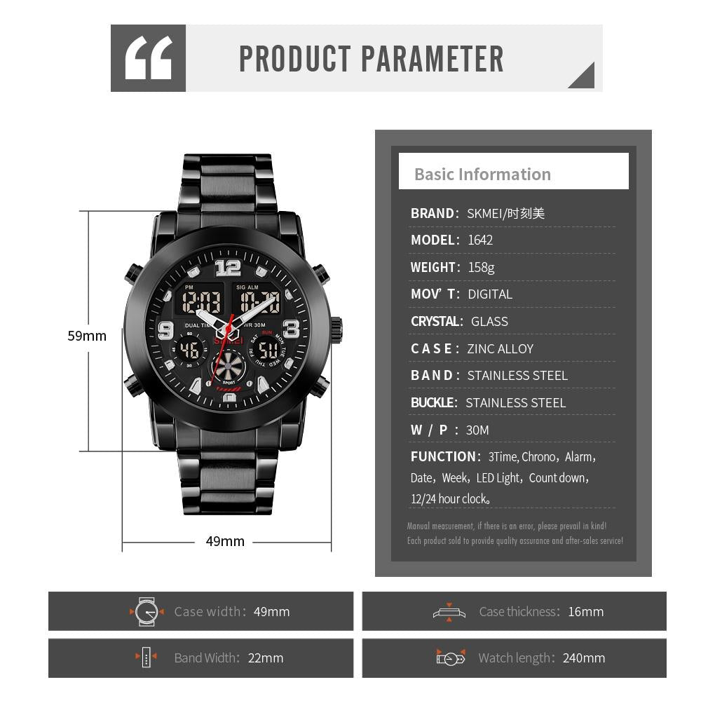 Triple Display Luminous Digital Watch - 1642 - Rose Gold 9