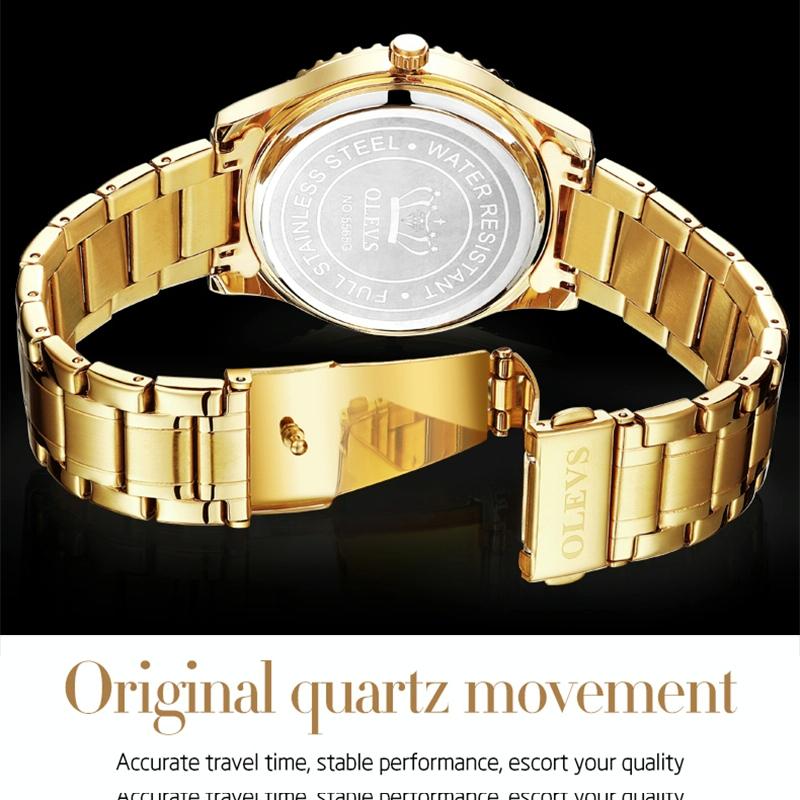 Waterproof Diamond Quartz Watch for Men with Stainless Steel Strap - Gold 9