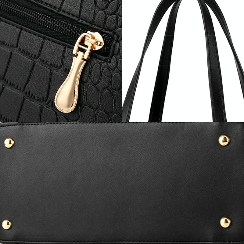 Vintage 2-in-1 Messenger Bag with Crocodile Pattern and Leather Wallet - Black 5