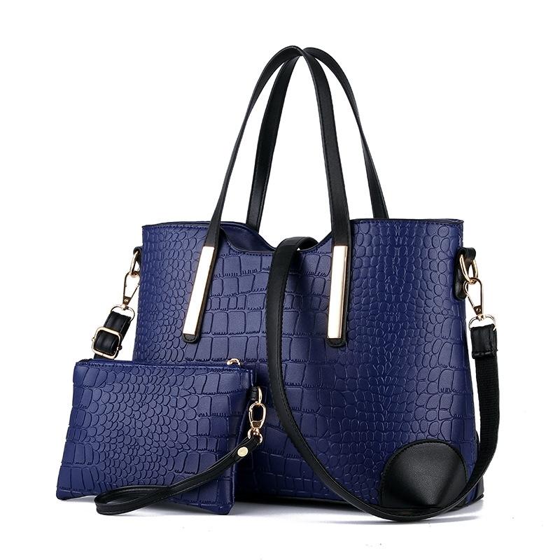 Vintage 2-in-1 Messenger Bag with Crocodile Pattern and Leather Wallet - Black 7