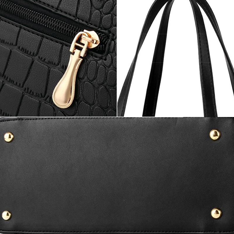 Vintage 2-in-1 Messenger Bag with Crocodile Pattern and Leather Wallet - Black 11