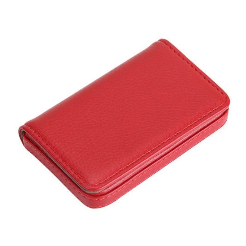 Stainless Steel Magnetic Business Card Holder Pu Leather Case - Red 14