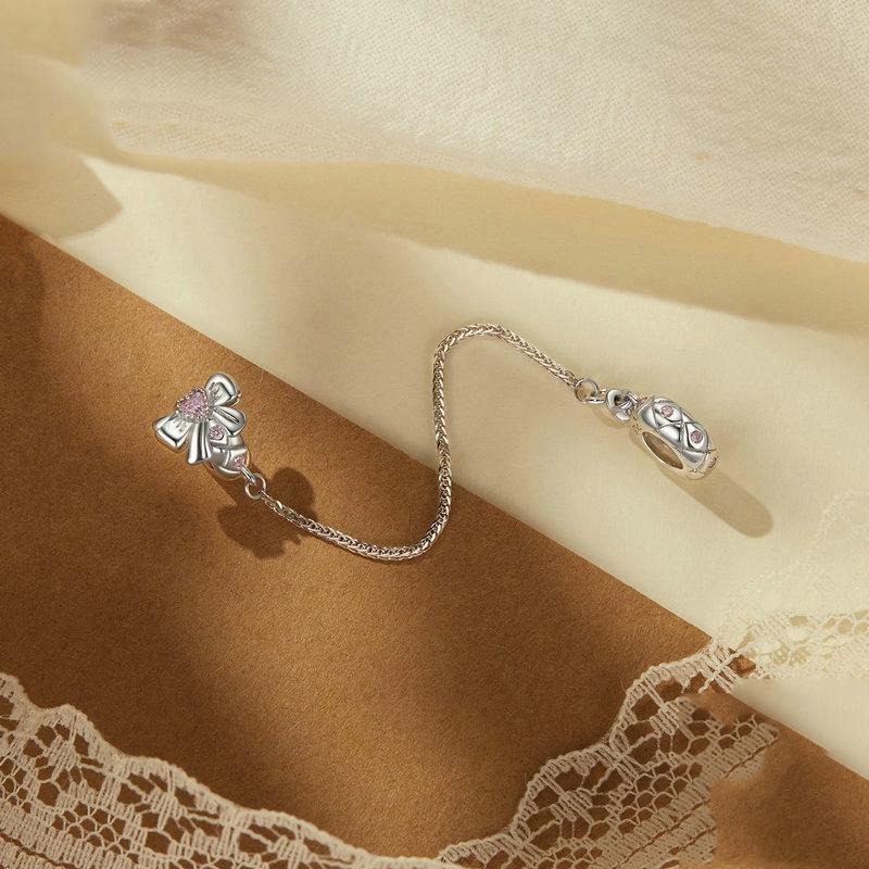 925 Sterling Silver Romantic Bow Safety Chain For Diy Beaded Accessories 3