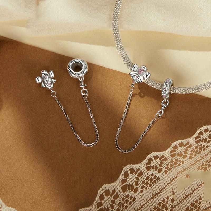 925 Sterling Silver Romantic Bow Safety Chain For Diy Beaded Accessories 4
