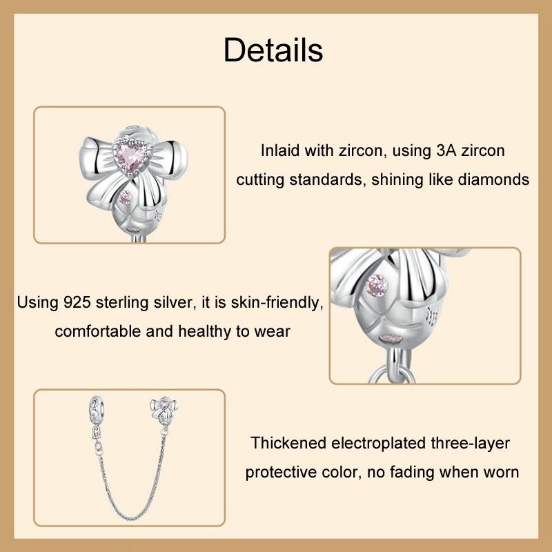 925 Sterling Silver Romantic Bow Safety Chain For Diy Beaded Accessories 5