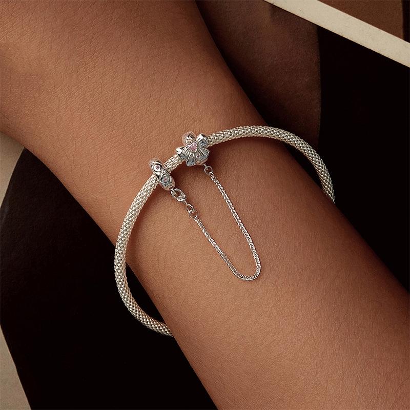925 Sterling Silver Romantic Bow Safety Chain For Diy Beaded Accessories 7