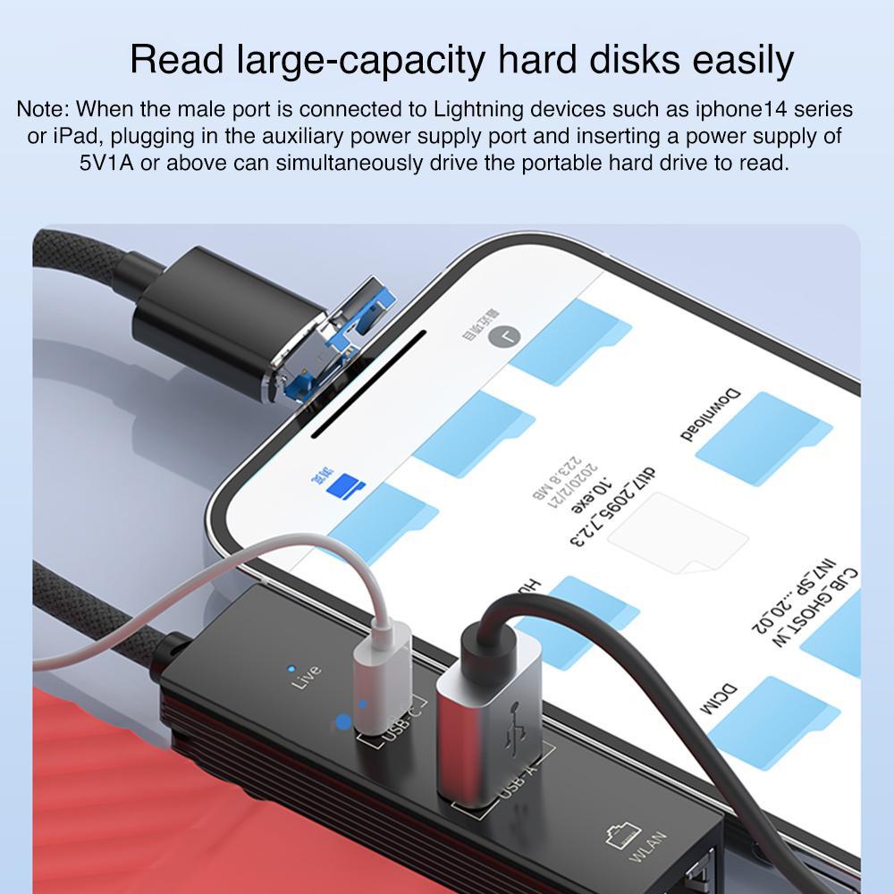 8 Pin To Type-C Rj45 Usb-A Hub Converter - Black 4