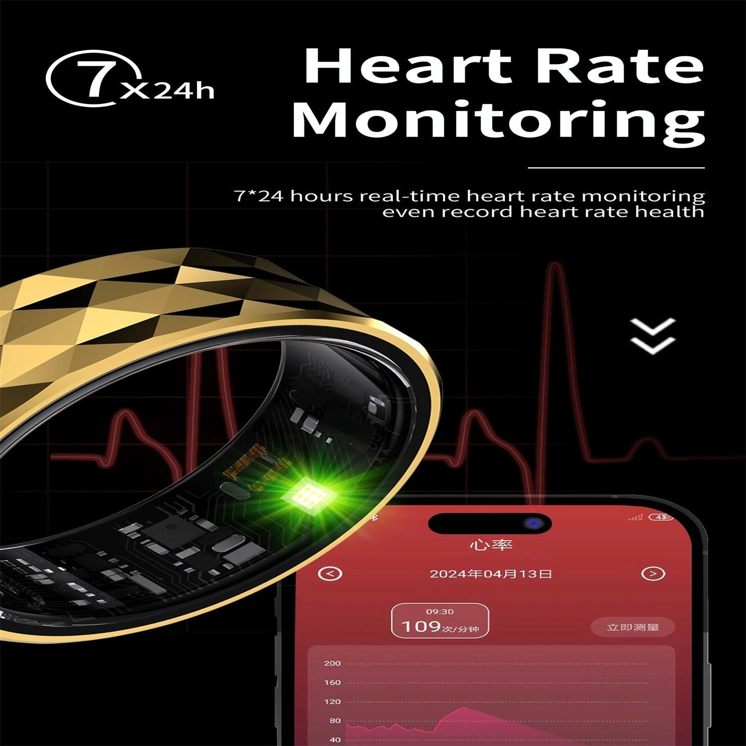 Smart Ring For Health Monitoring & Exercise - Size 22 - Black 7