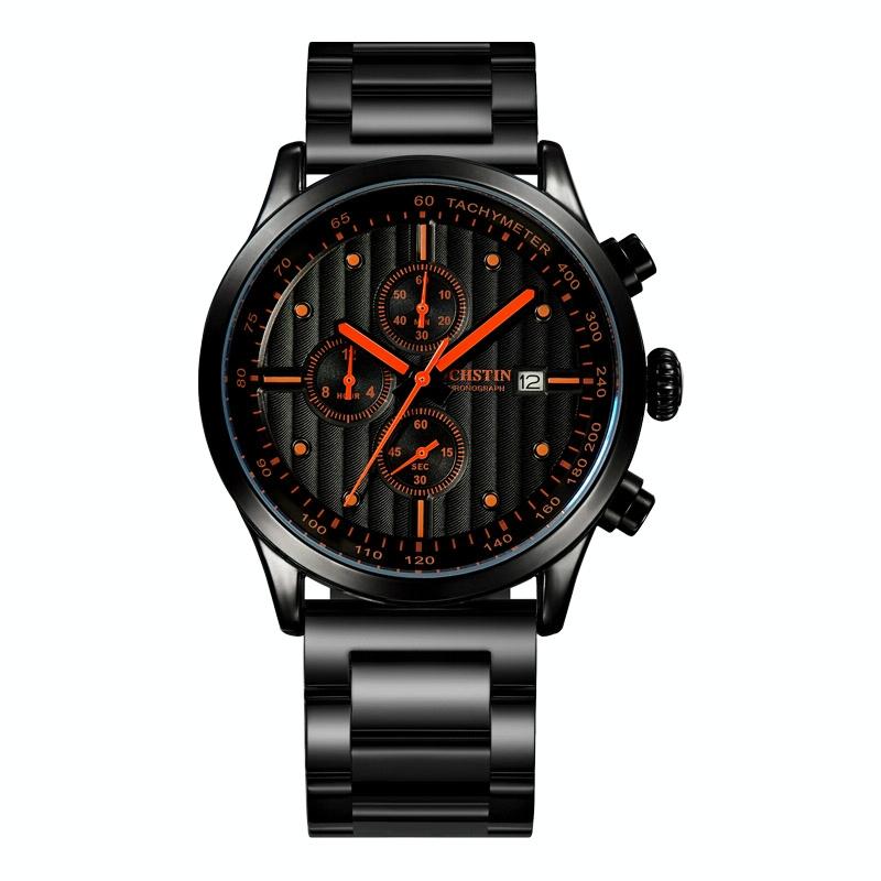 Stylish Multifunctional Men Quartz Watch with Steel Strap - Black White 9