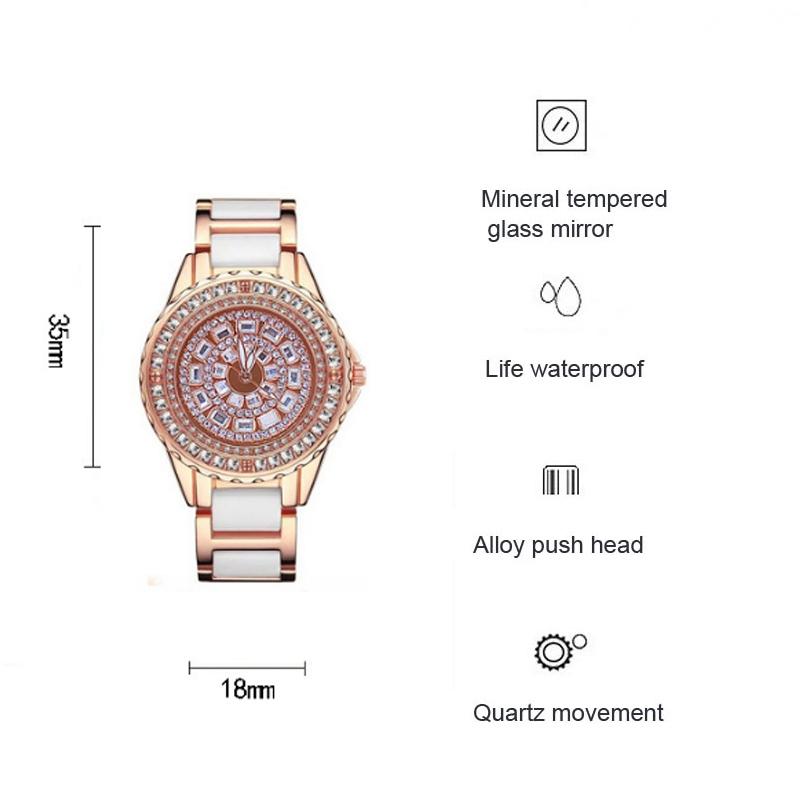 Rose Gold Ceramic Watch with Diamond Strap for Women 4