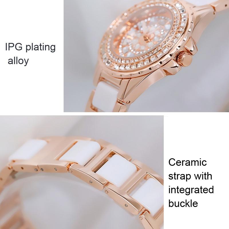 Rose Gold Ceramic Watch with Diamond Strap for Women 5