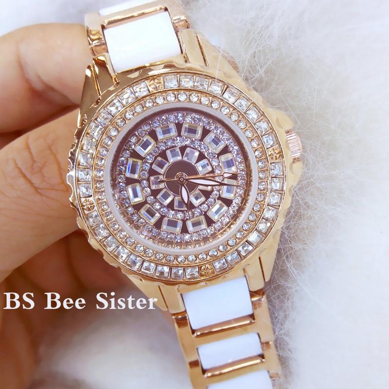 Rose Gold Ceramic Watch with Diamond Strap for Women 6
