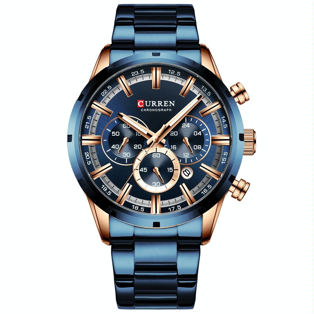 Waterproof Men Business Watch with Quartz Movement and Steel Belt - Rose Shell Blue