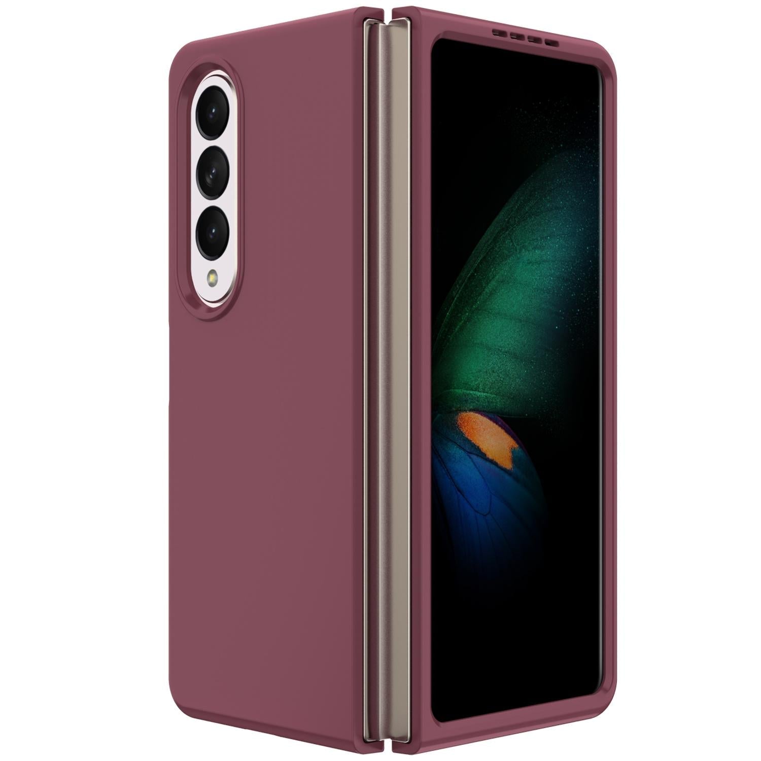 For Samsung Galaxy Z Fold4 5G Foldable Pc Case - Solid Colour - Wine Red