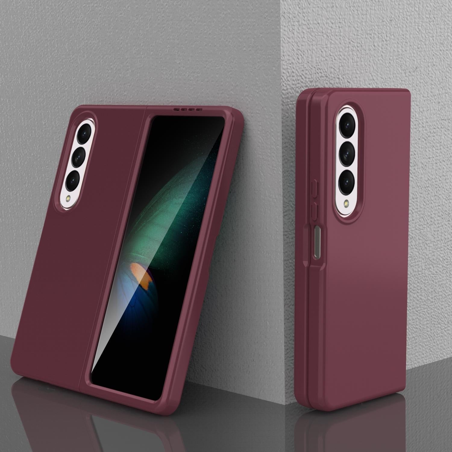 For Samsung Galaxy Z Fold4 5G Foldable Pc Case - Solid Colour - Wine Red 8