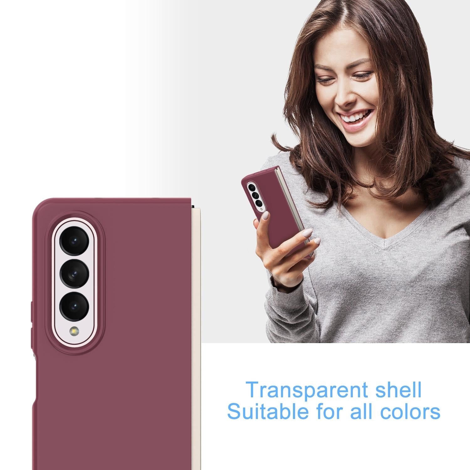 For Samsung Galaxy Z Fold4 5G Foldable Pc Case - Solid Colour - Wine Red 9