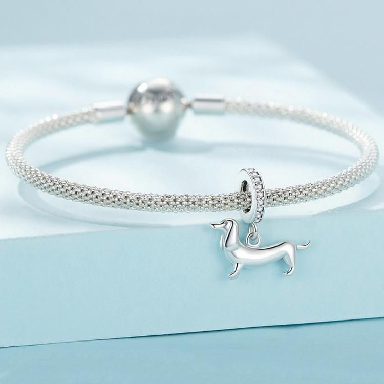 925 Sterling Silver Dainty Dachshund Pendant For Beaded Bracelets 4