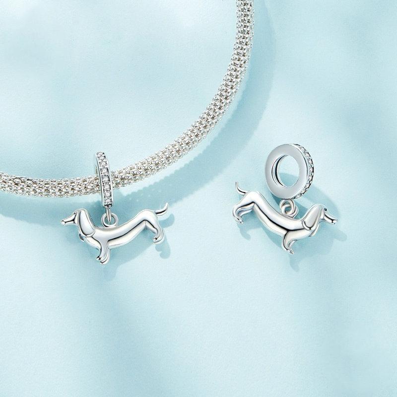 925 Sterling Silver Dainty Dachshund Pendant For Beaded Bracelets 5