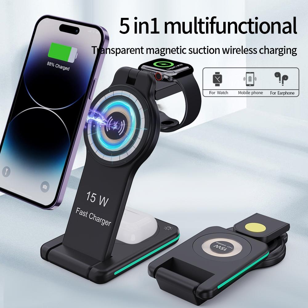 5 In 1 Magnetic Wireless Charger Foldable Black 4