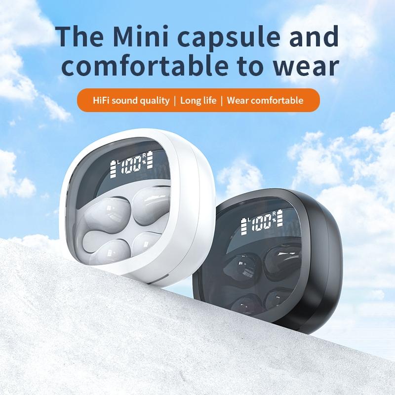 Smart Digital Display Bluetooth Earphones with Transparent Capsule Design - Black 3