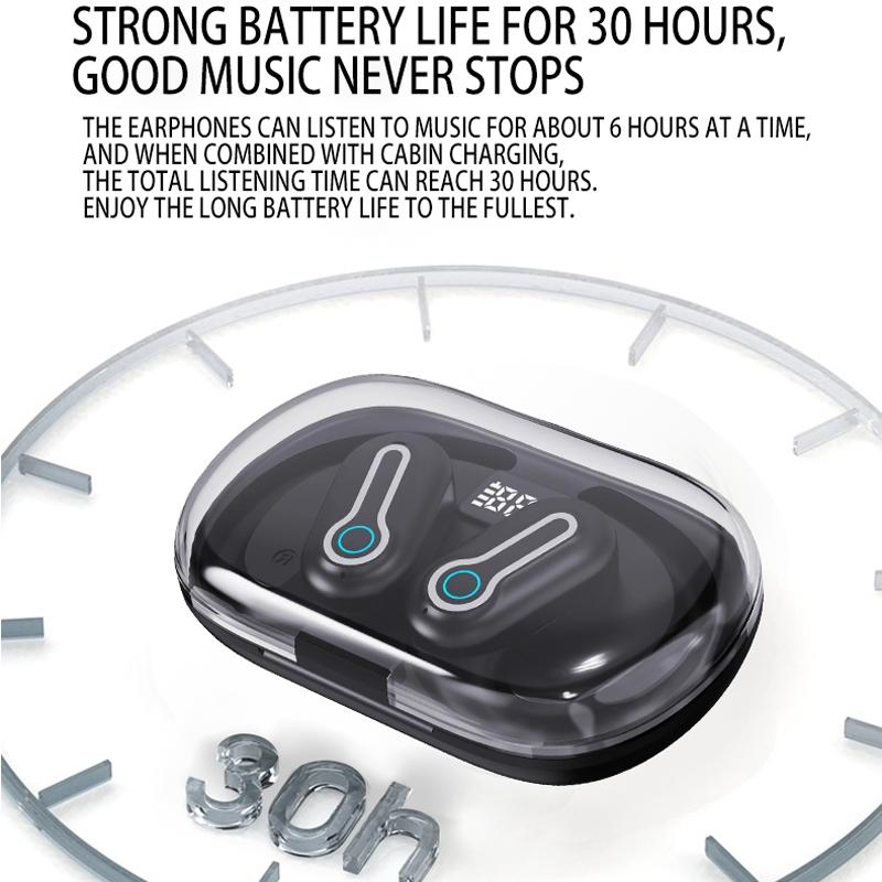 Wireless Stereo Earphones with Charging Case - Hanging Ear Design - Black 15