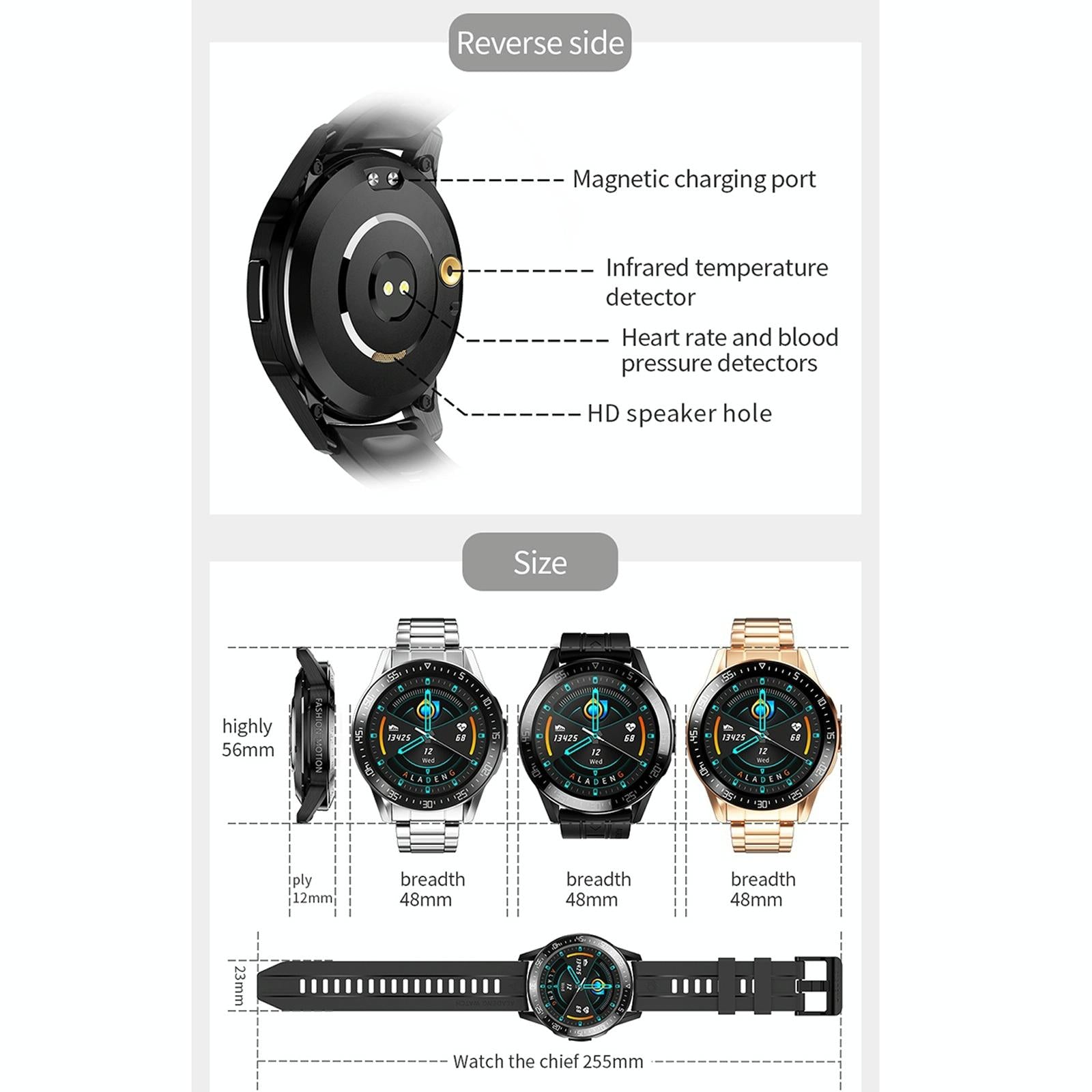 1.3 Inch Full-Fit Round Screen Smart Watch Support Sleep Monitor / Heart Rate Monitor / Temperature Monitoring Black 3