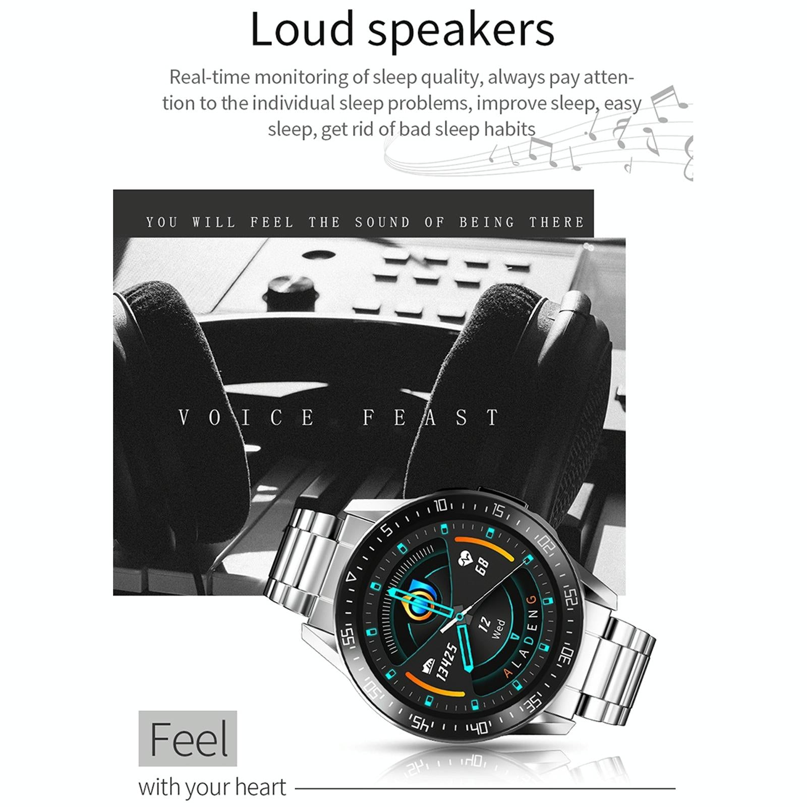 1.3 Inch Full-Fit Round Screen Smart Watch Support Sleep Monitor / Heart Rate Monitor / Temperature Monitoring Black 10