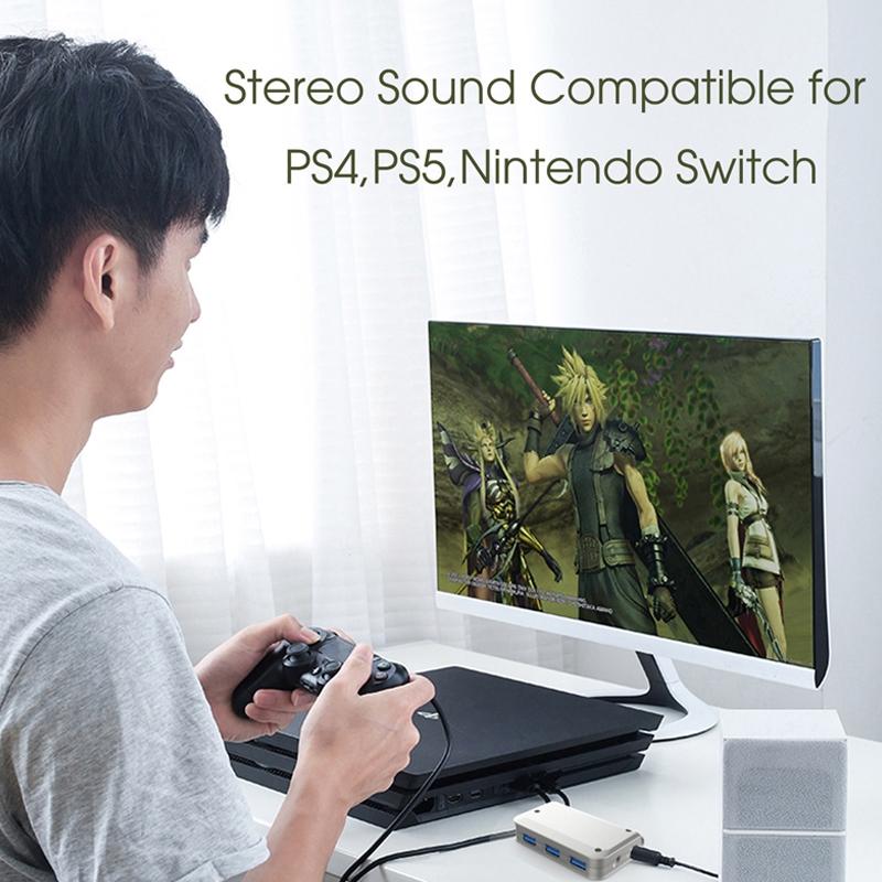 Usb 3.1 Three-Port Hub + 7.1 Voice Changer Sound Card For Ps5 / Ps4 Headset 7