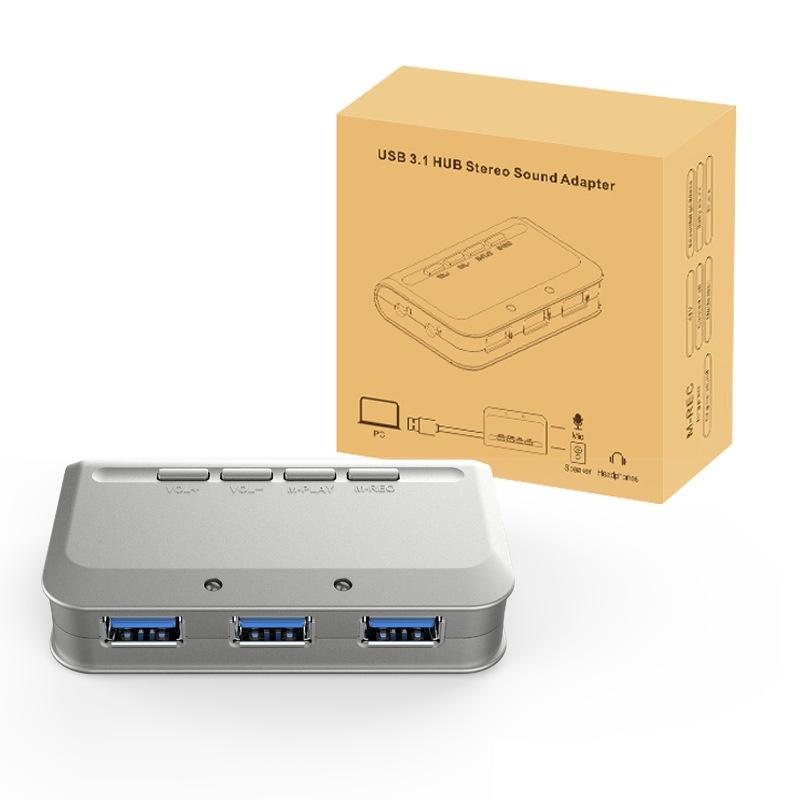 Usb 3.1 Three-Port Hub + 7.1 Voice Changer Sound Card For Ps5 / Ps4 Headset 8