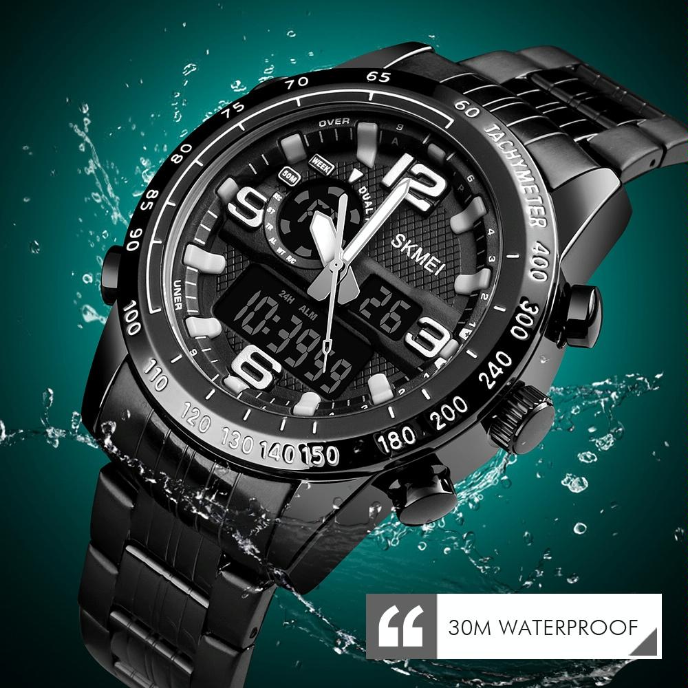 Waterproof Dual Movement Men Watch with Steel Strap - Black 5