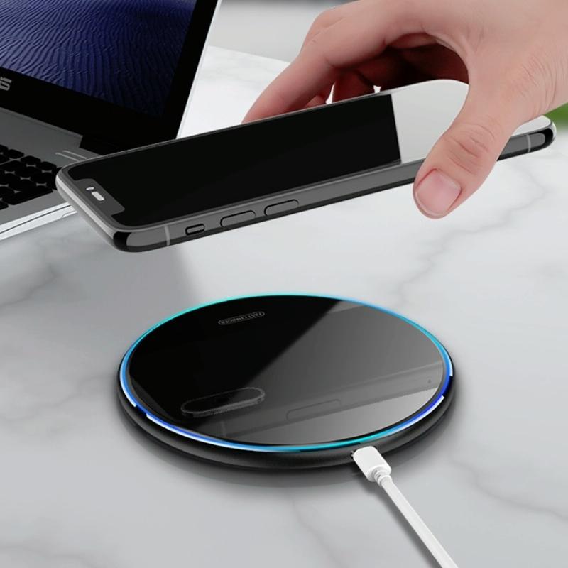15W Round Acrylic Mirror Wireless Charger - Black 9