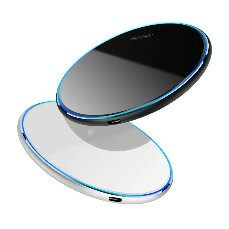 15W Round Acrylic Mirror Wireless Charger - Black 10