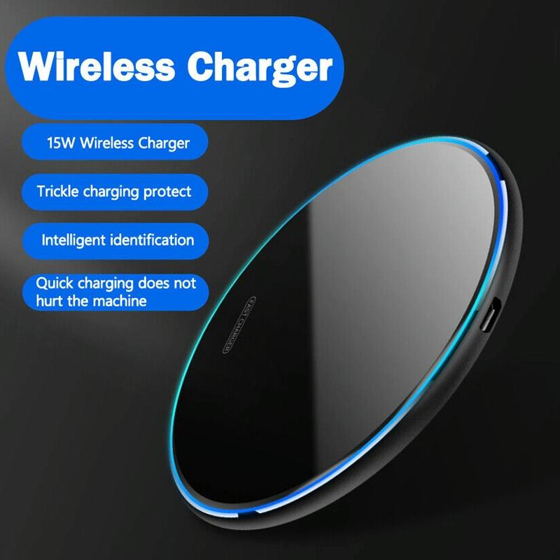 15W Round Acrylic Mirror Wireless Charger - Black 12