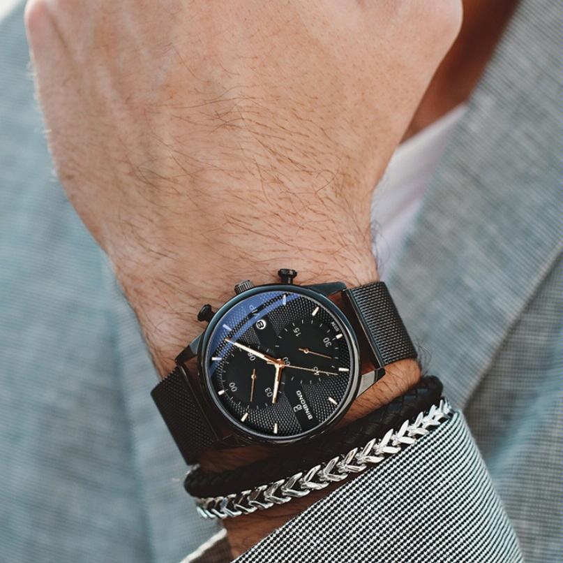 Men Multifunctional Luminous Quartz Watch - Business Style - Black Mash Black Shell Black Surface 8