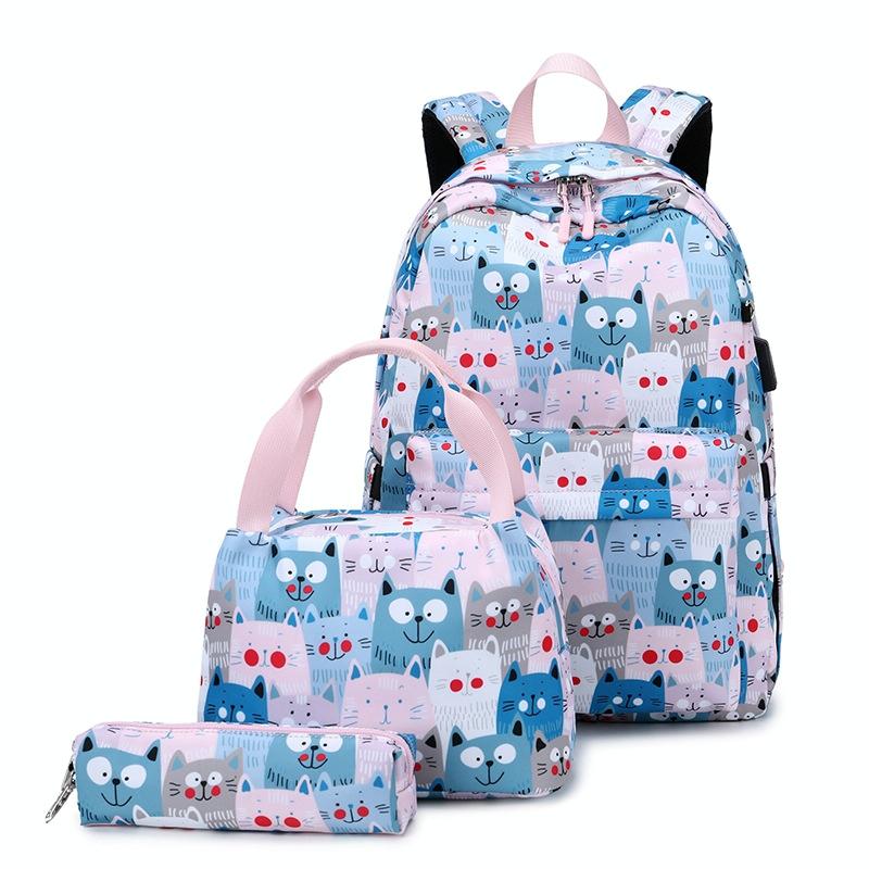 Student Backpack Set - Printed Design - Black 11