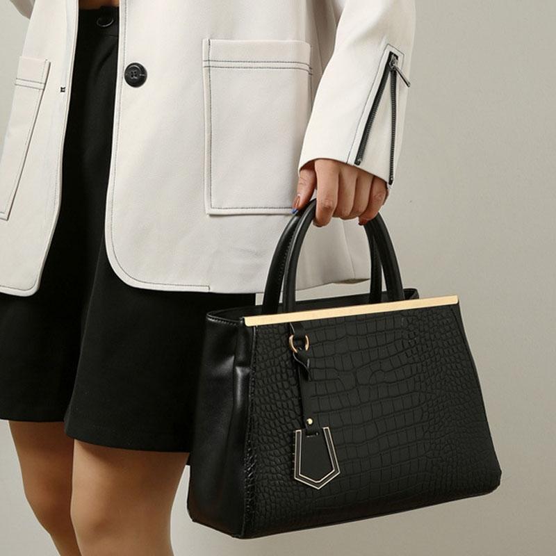 Black Stone Pattern Patchwork Handbag - Shoulder / Crossbody - Black 10