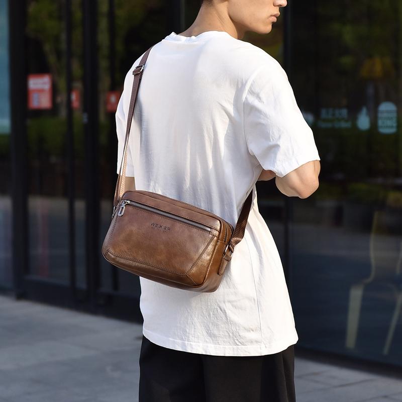 Large Capacity Men Crossbody Bag Casual Pu Handbag Black 4