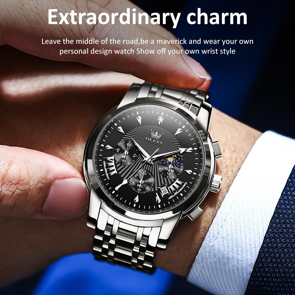 Waterproof Men Quartz Watch - Multifunctional Business Design - White + Silver 4