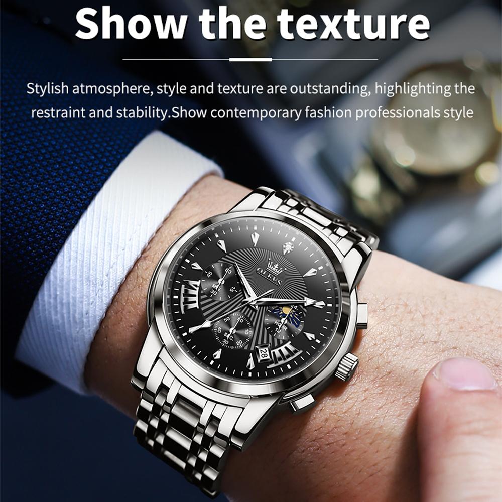 Waterproof Men Quartz Watch - Multifunctional Business Design - White + Silver 7