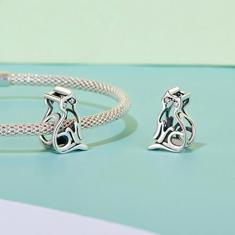 925 Sterling Silver Hollow Cat Beads Cute Animal Accessory 5
