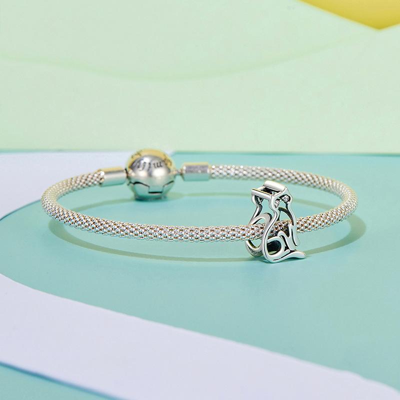 925 Sterling Silver Hollow Cat Beads Cute Animal Accessory 6