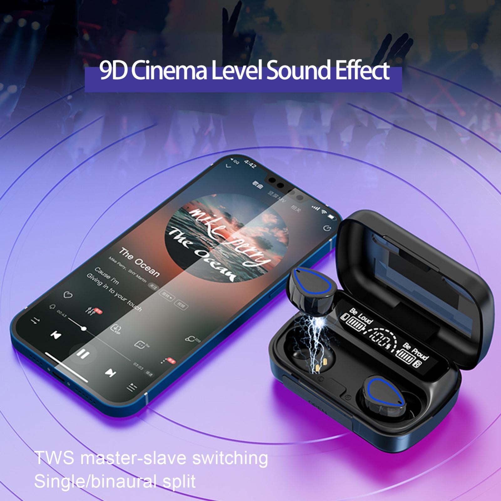 Mini Bluetooth Headset with Charging Bin and Digital Display - Black 3