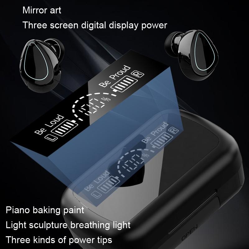Mini Bluetooth Headset with Charging Bin and Digital Display - Black 5