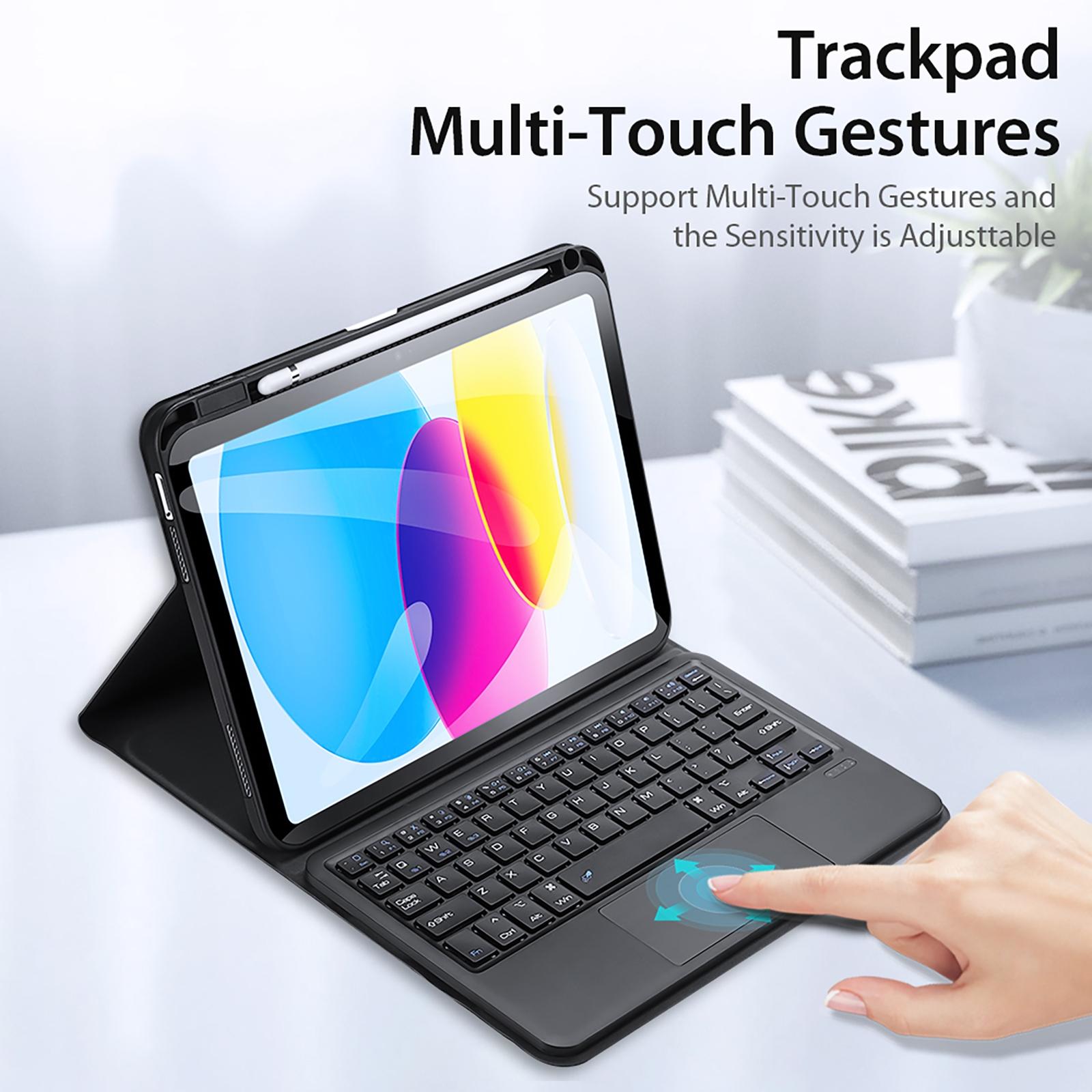 2022 Bluetooth Keyboard Leather Case For Ipad 10.9 With Touchpad & Smart Sleep - Black 6