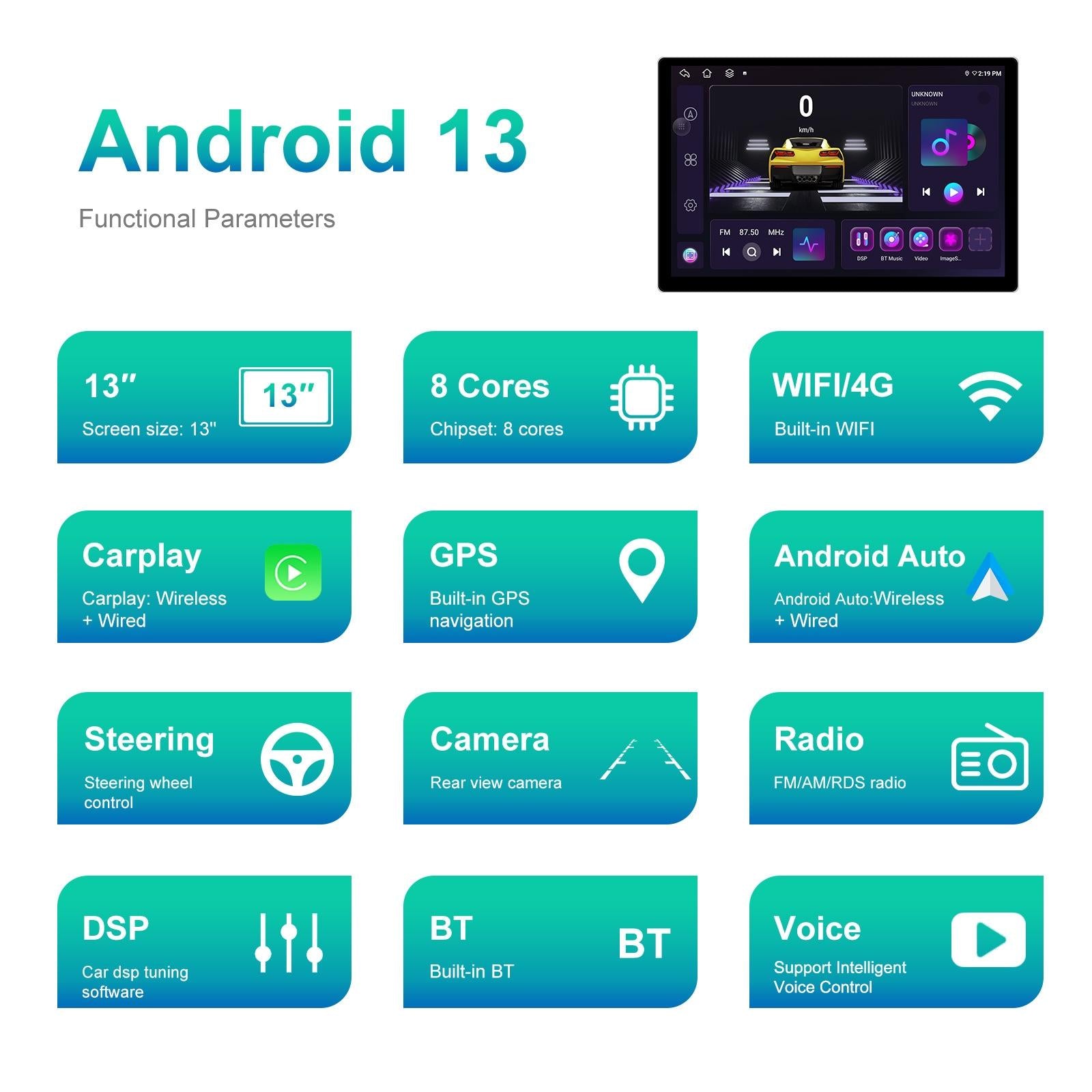 13.1 Inch Android Car Navigator - 4 + 64G - Universal Map - Carplay - Reverse Camera 7