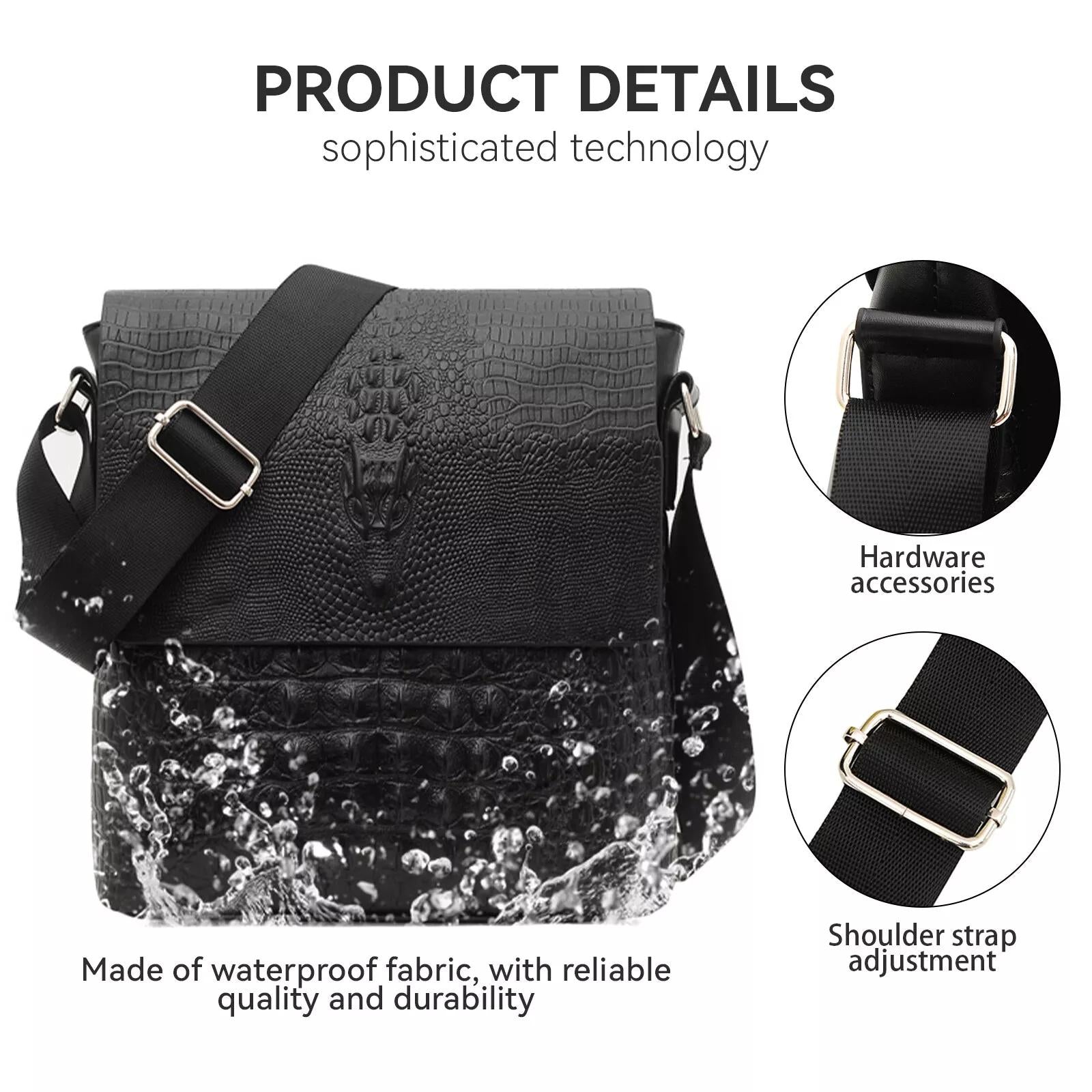 Water Repellent Vertical Leather Shoulder Bag For Men - Black 6